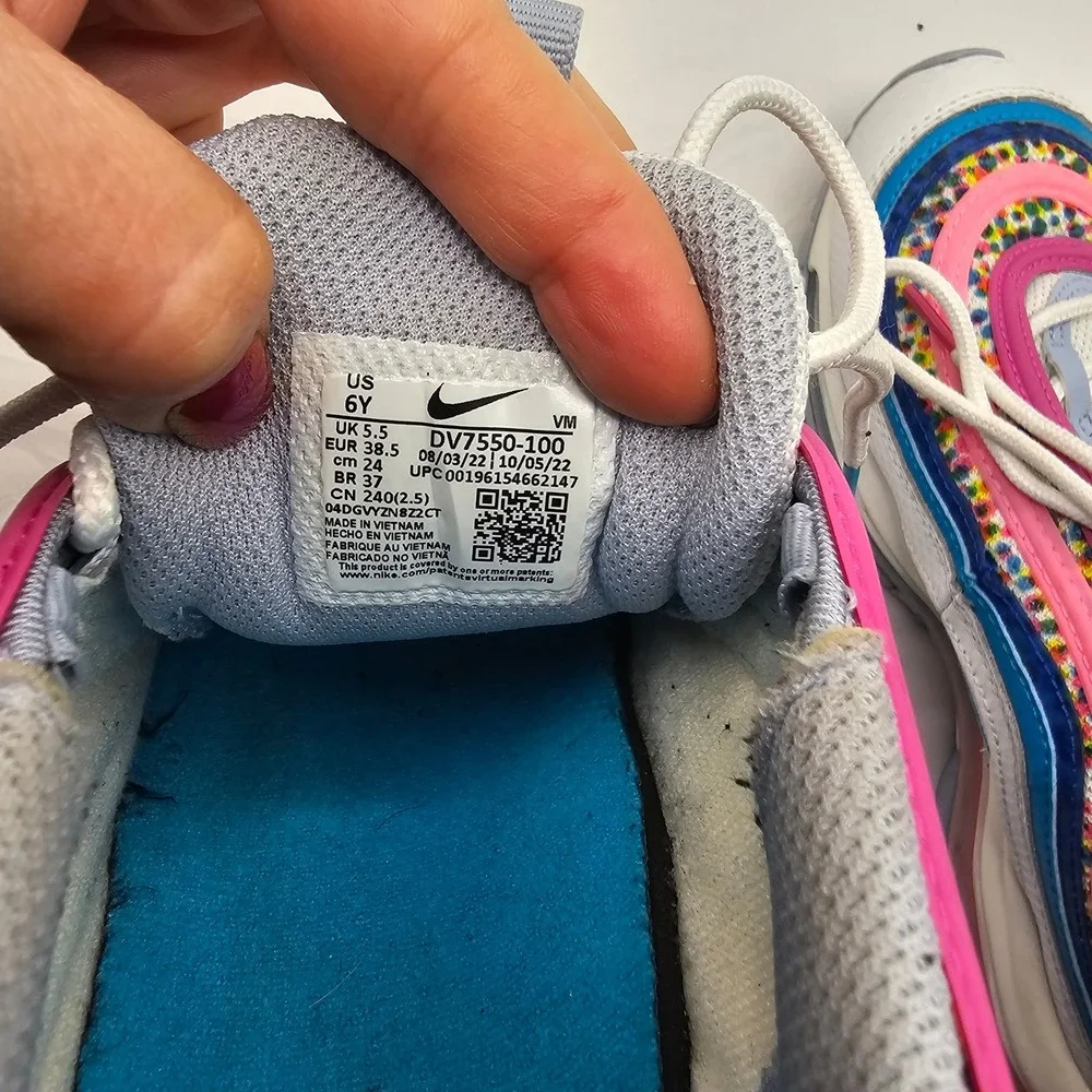 Nike Air Max 97 Size 6Y White Pink Blue Rainbow Kidcore Sneakers DV7550-100